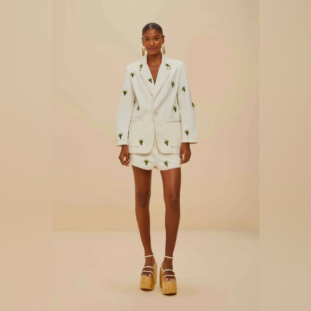 FARM RIO Off-white Embroidered Coconut Tree Shorts